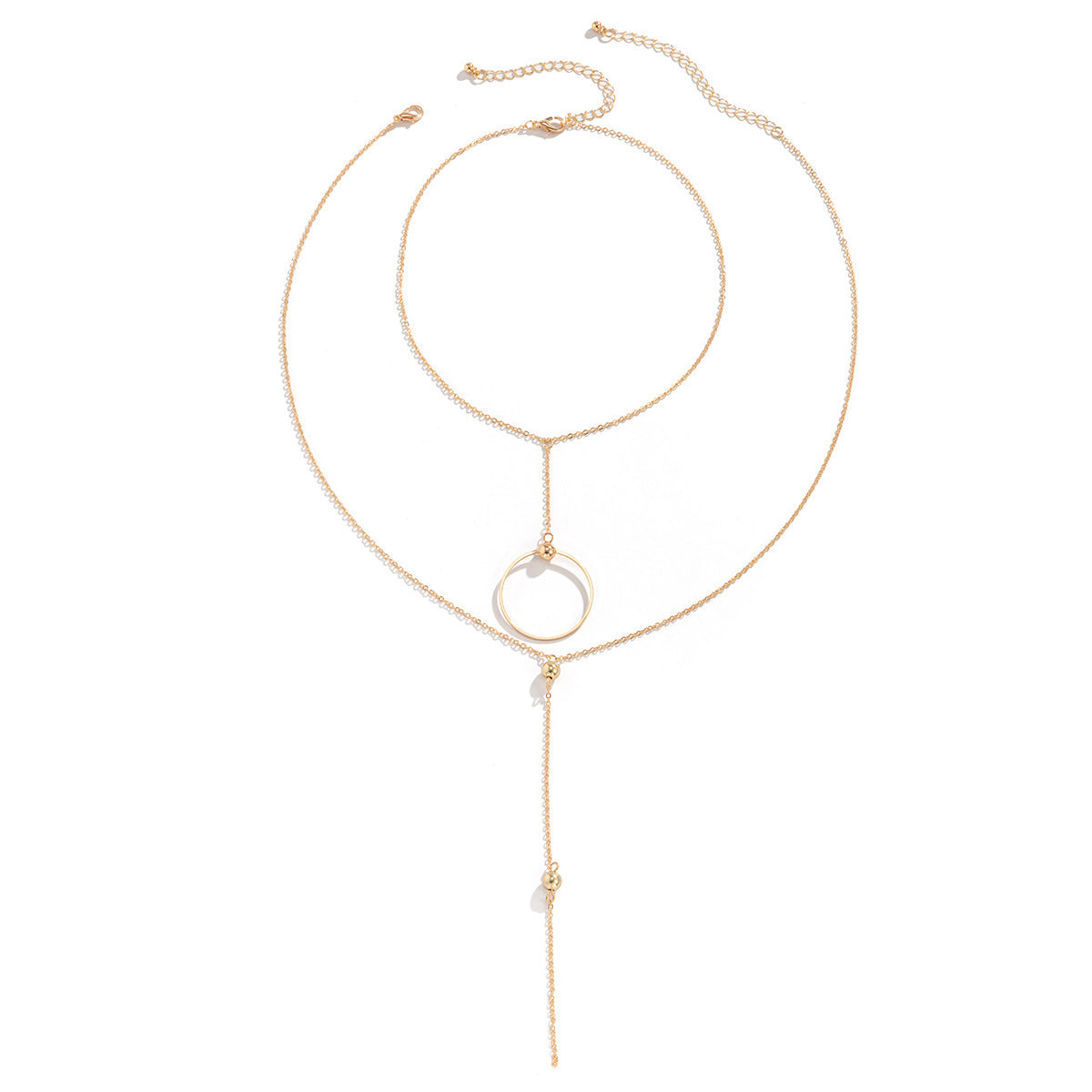 Planderful Vienna Verve Layered Necklace for Women with Ring Tassel Double Layer Chic Cross Bead Chain Statement