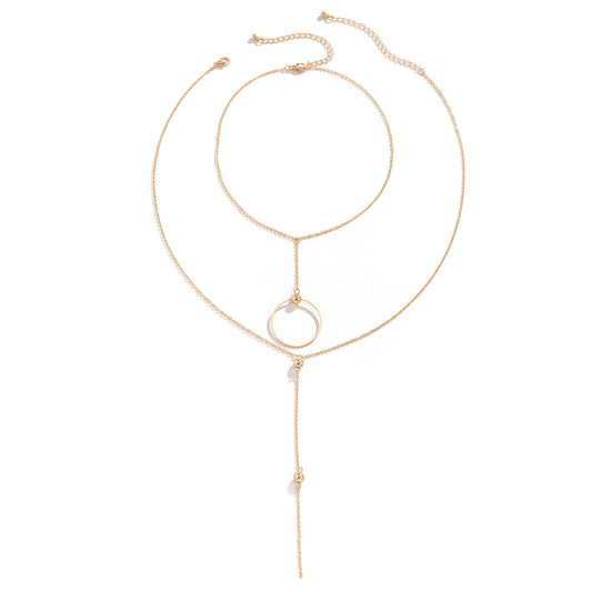 Planderful Vienna Verve Layered Necklace for Women with Ring Tassel Double Layer Chic Cross Bead Chain Statement