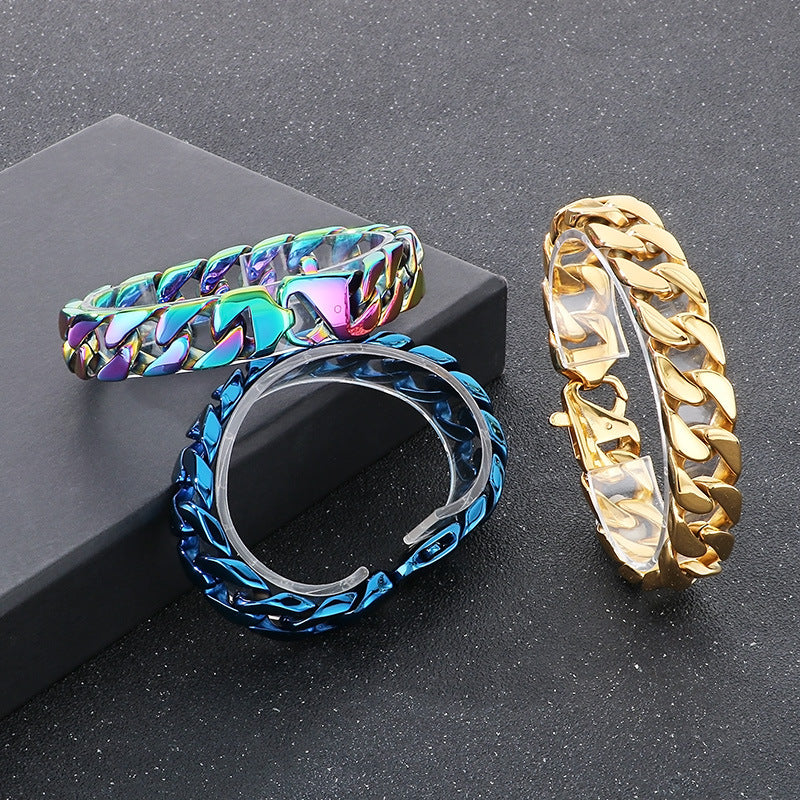 Hip-Hop Minimalist Bracelet – Vacuum Electroplated Dopamine Cut-Edge Cuban Chain