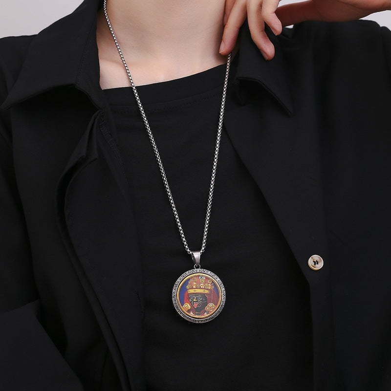 Steel Necklace - Elegant Ethnic Thangka Pendant