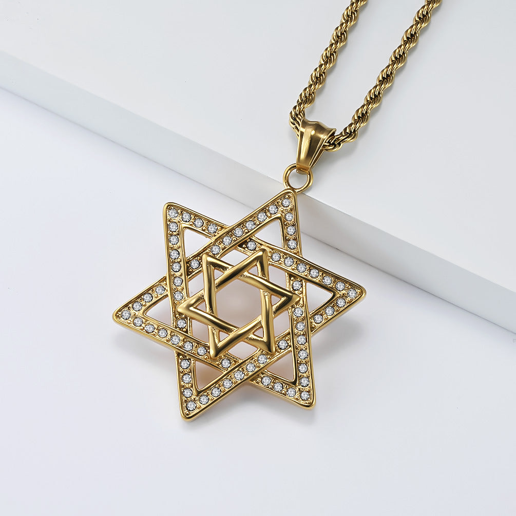 Planderful Collection Everyday Genie David Star Necklace Titanium Steel Zircon Sparkle Unisex Streetwear Bold Statement