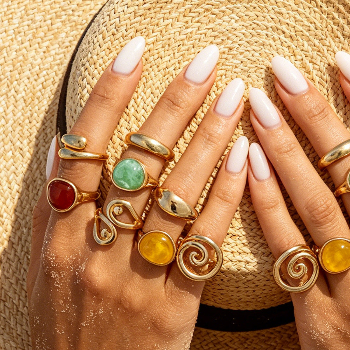 Planderful Vienna Verve Irregular Smudged Stone Ring Set For Women Water Drop Hug Design Statement Jewelry