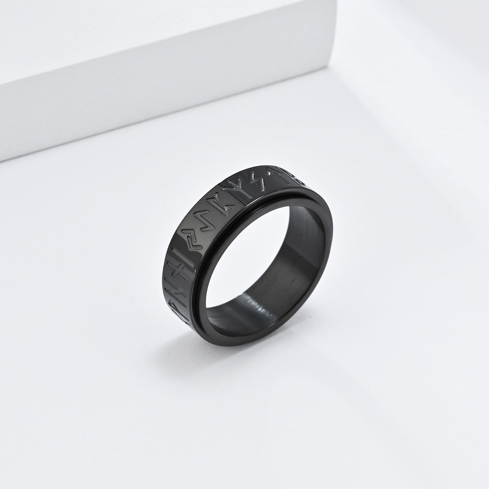 Retro Style Nordic Viking Text Titanium Steel Ring for All