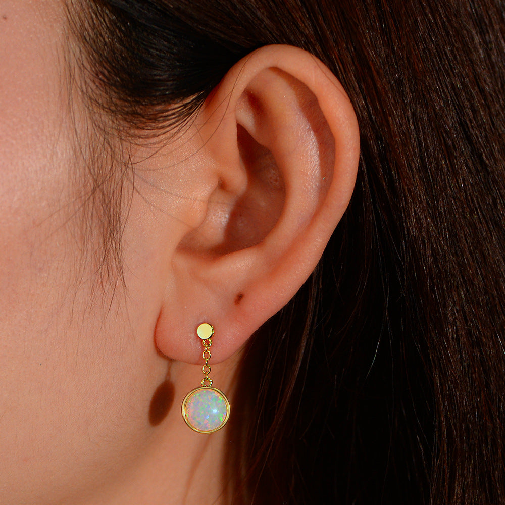 Foreign Trade Popular Earrings Versatile Copper Gold-Plated Earrings Opal Ear Jewelry