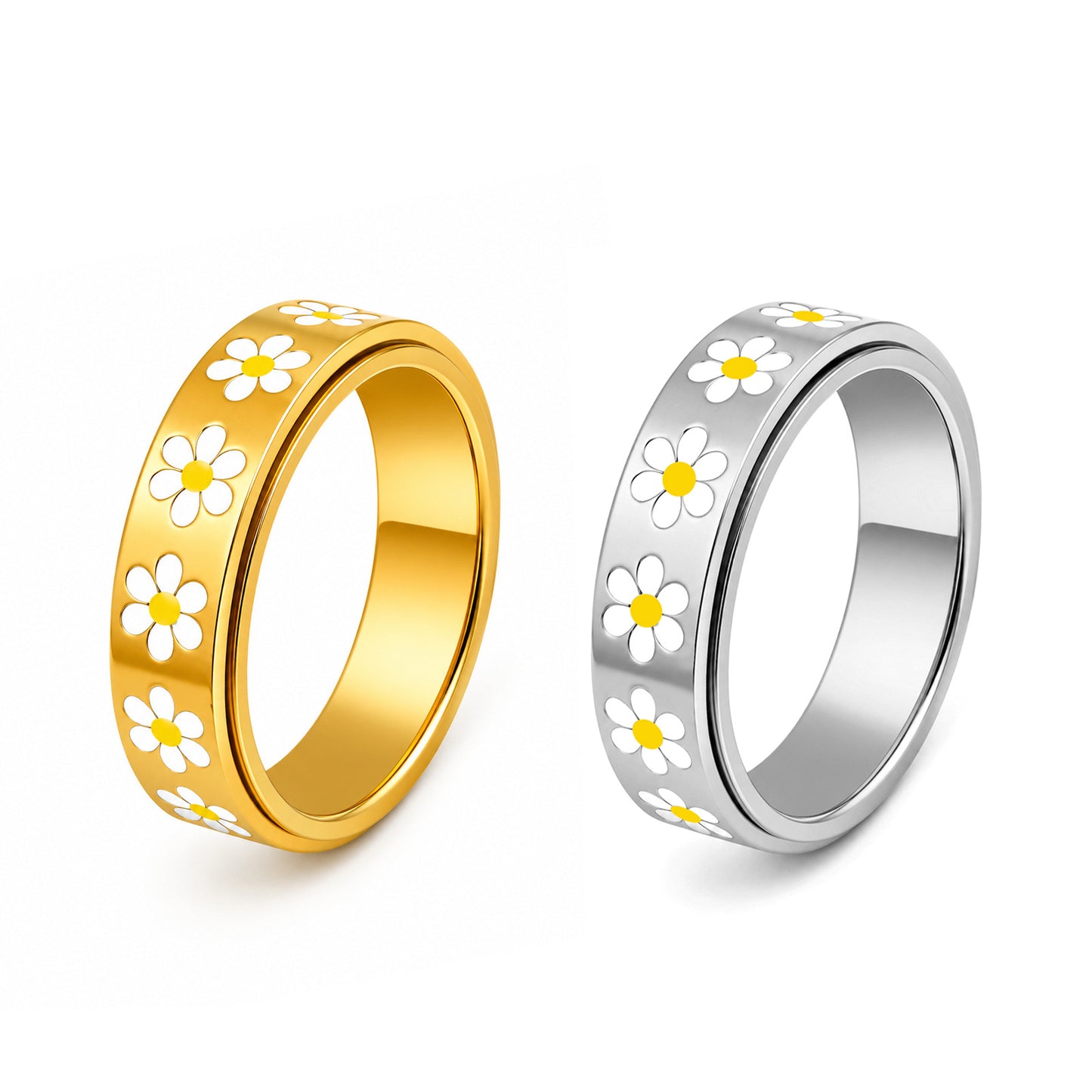 Planderful Everyday Genie Rotatable Daisy Ring Stainless Steel Unisex Stress Relief Jewelry