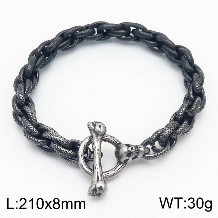 Punk Dark Wind Titanium Steel Bone Ot Buckle Bracelet – & Antique Unisex