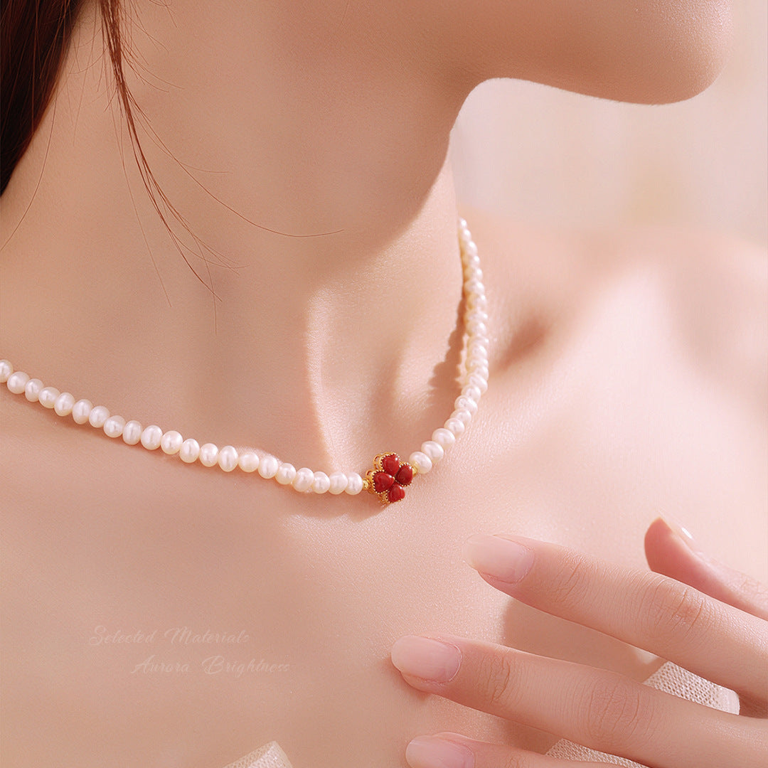 Freshwater Pearl Four-Leaf Clover Necklace