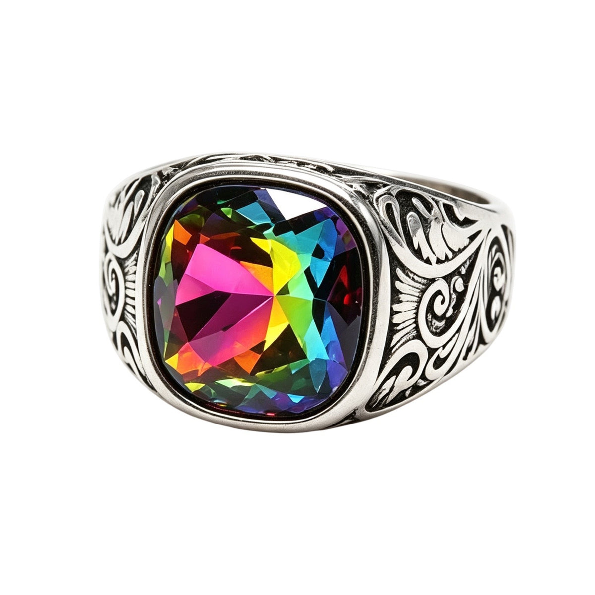 Floral Gemstone Titanium Steel Ring