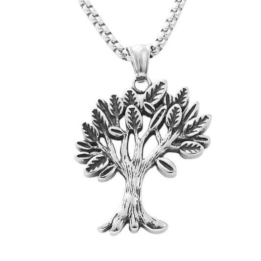 Titanium Steel Tree of Life Pendant Necklace for Men - Retro Punk Style Stainless Steel Jewelry