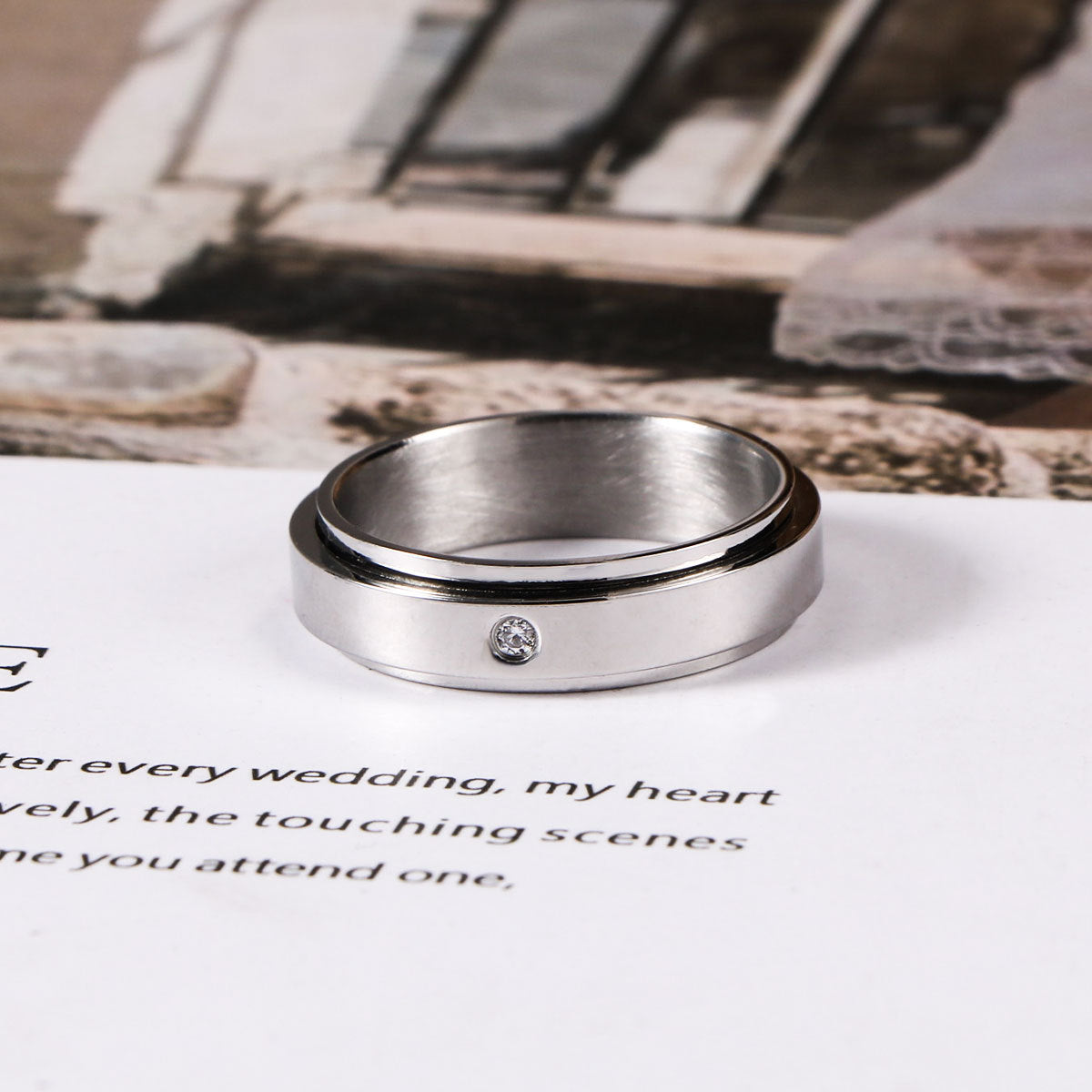 Couple Rotatable Ring – Minimalist Zircon Wind Stainless Steel Ring