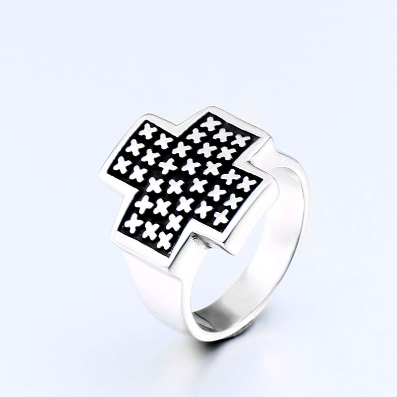Men's Customizable Vintage Titanium Cross Ring - Retro Stainless Steel Design in Sizes 7-13