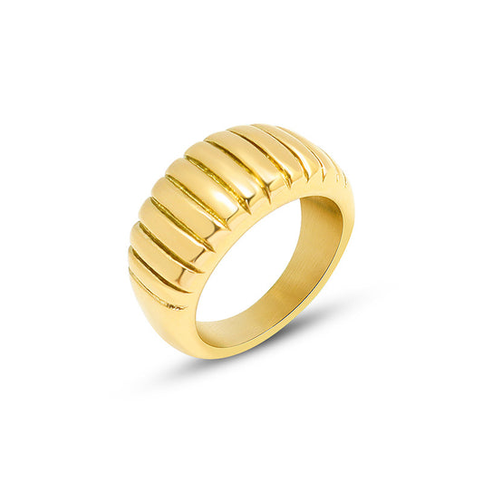 Golden Croissant Texture Ring - Titanium Steel Women's Jewelry