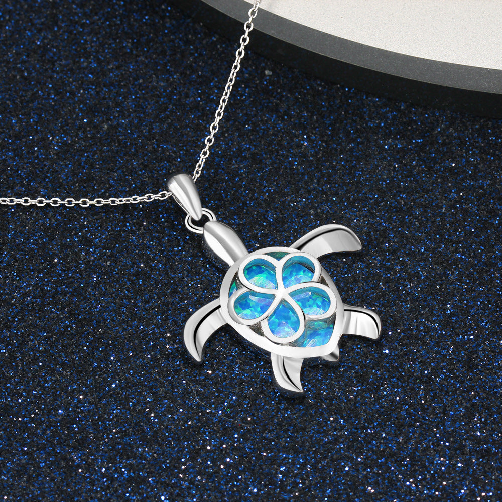 Planderful Jewelry Opal Turtle Pendant Necklace in Sterling Silver S925 From Everyday Genie