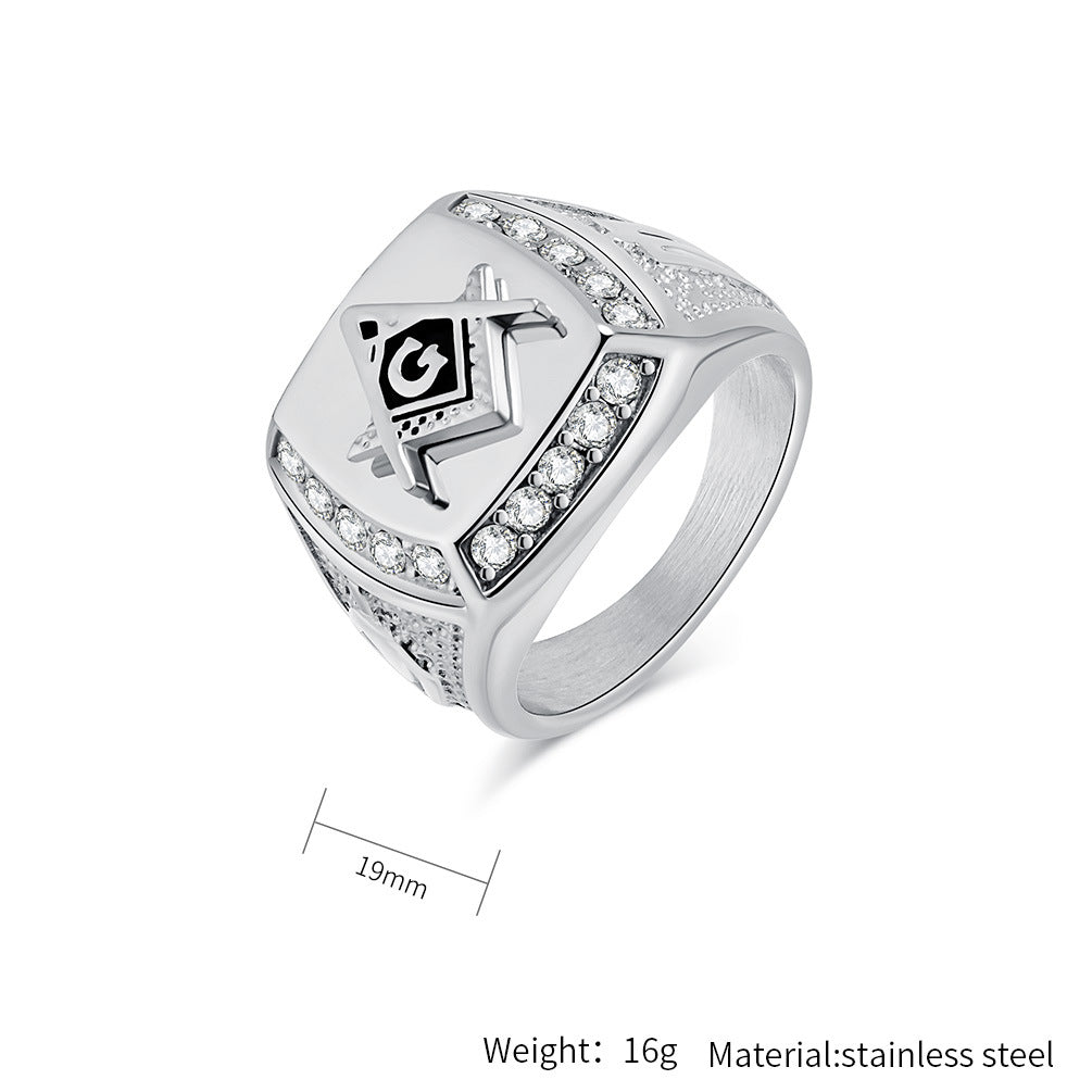 Planderful Masonic Titanium Steel Ring For Men Vintage Hip Hop Fraternity Style Durable Everyday Accessory