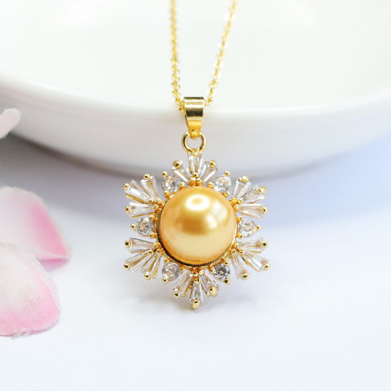 Champagne Shell Pearl Snowflake Pendant — No Chain