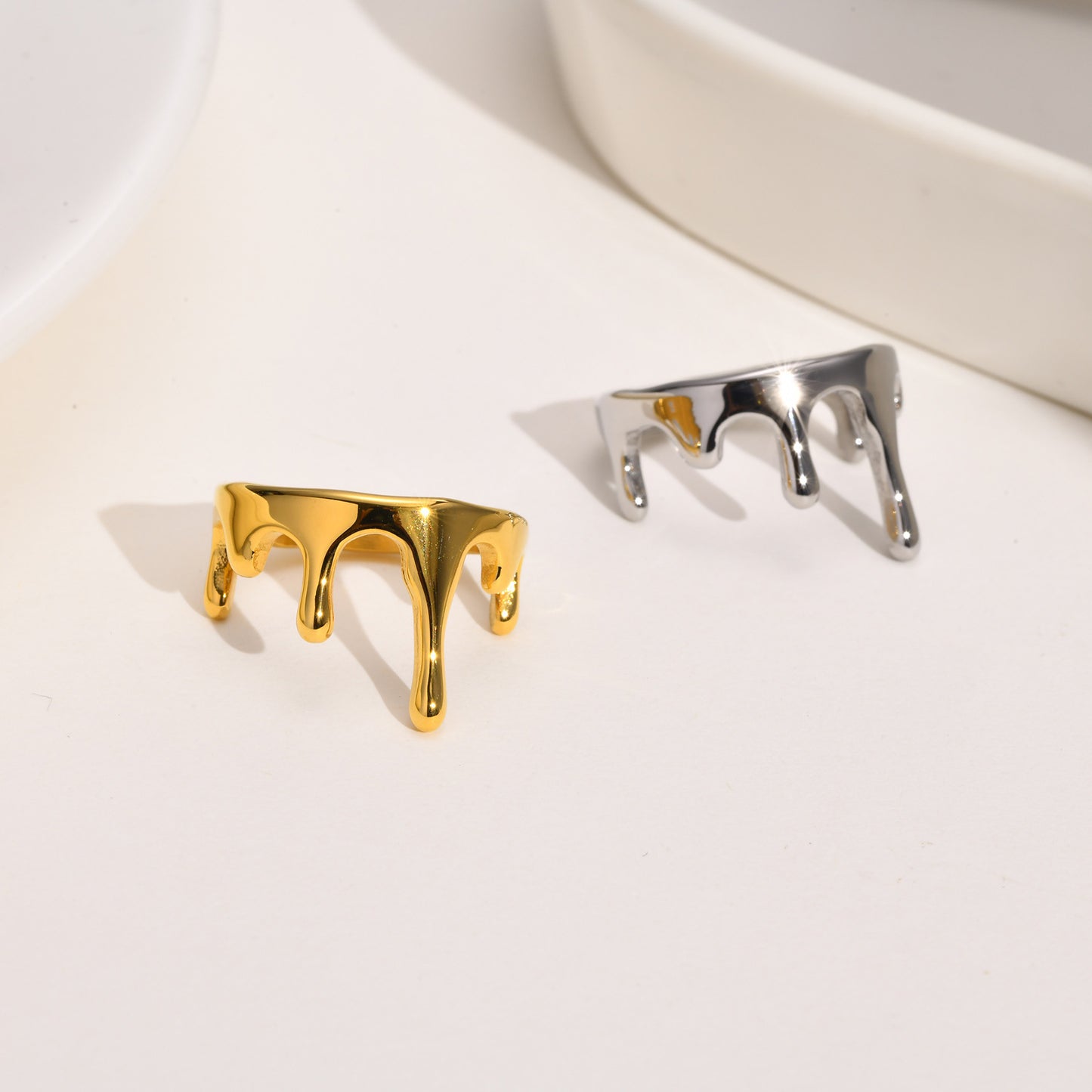 European And American Stainless Steel Ring Fashionable Women's Personalized Water Drop Lava Ring Accessories