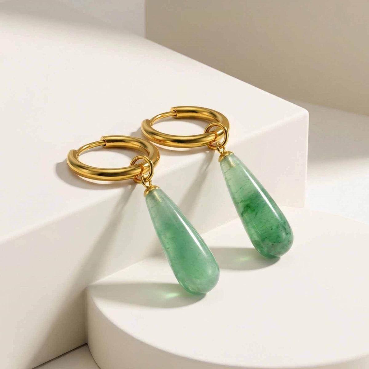 Natural Stone Teardrop Hoop Earrings — 5 Gemstones
