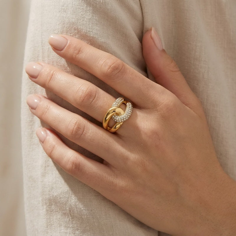 Style Full Zircon Wide Version Neutral Wind Ring Hollow Woven Men's