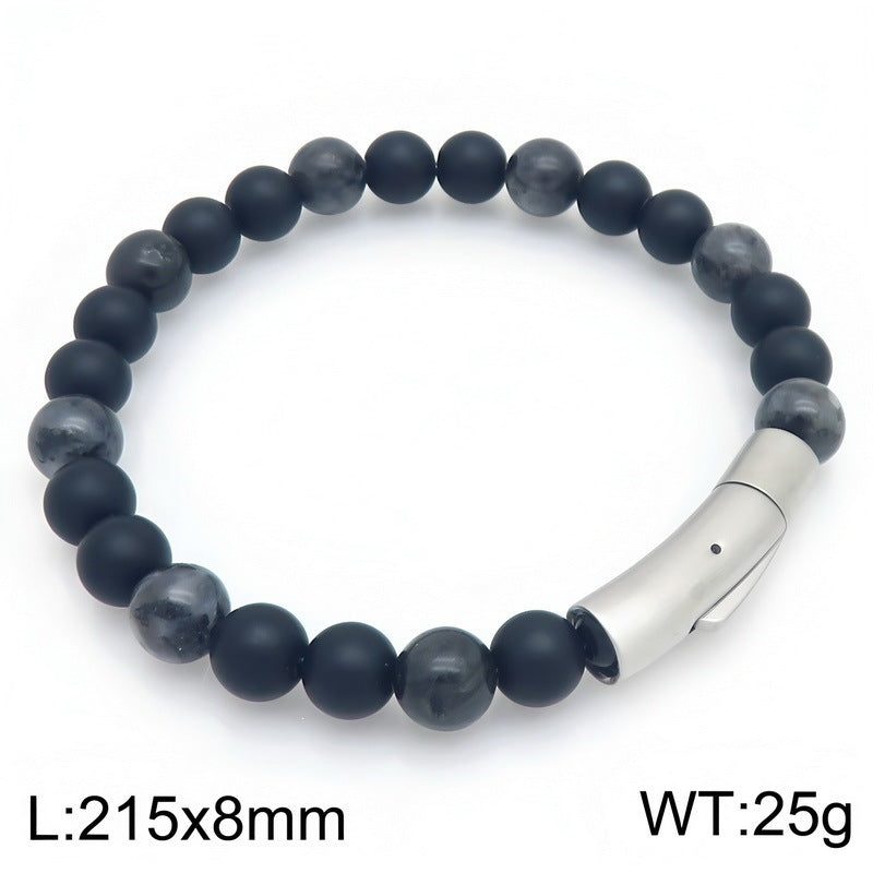 8mm Lapis Lazuli Tiger's Eye Agate Magnetic Suction Titanium Steel Elbow Buckle Men's Bracelet