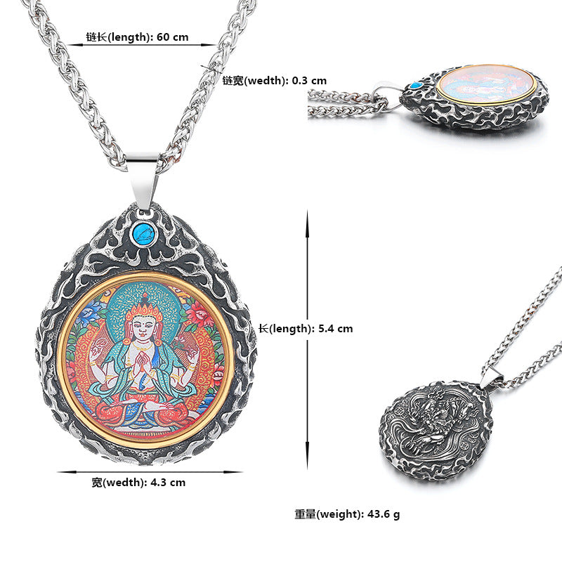 Steel Necklace – Statement Zodiac Buddha Pendant
