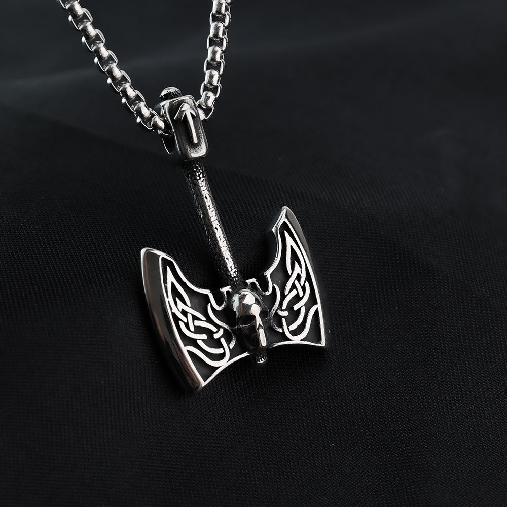 European And American Jewelry Wholesale Titanium Steel Pendant Men's Stainless Steel Necklace Retro Viking Tomahawk