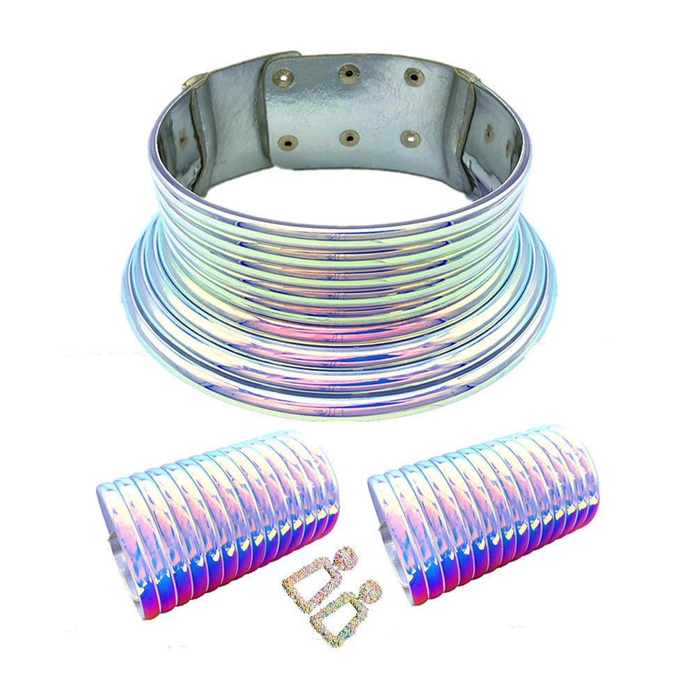 Exotic Tribal Jewelry Set with Choker Necklace, Bracelet, and Earrings