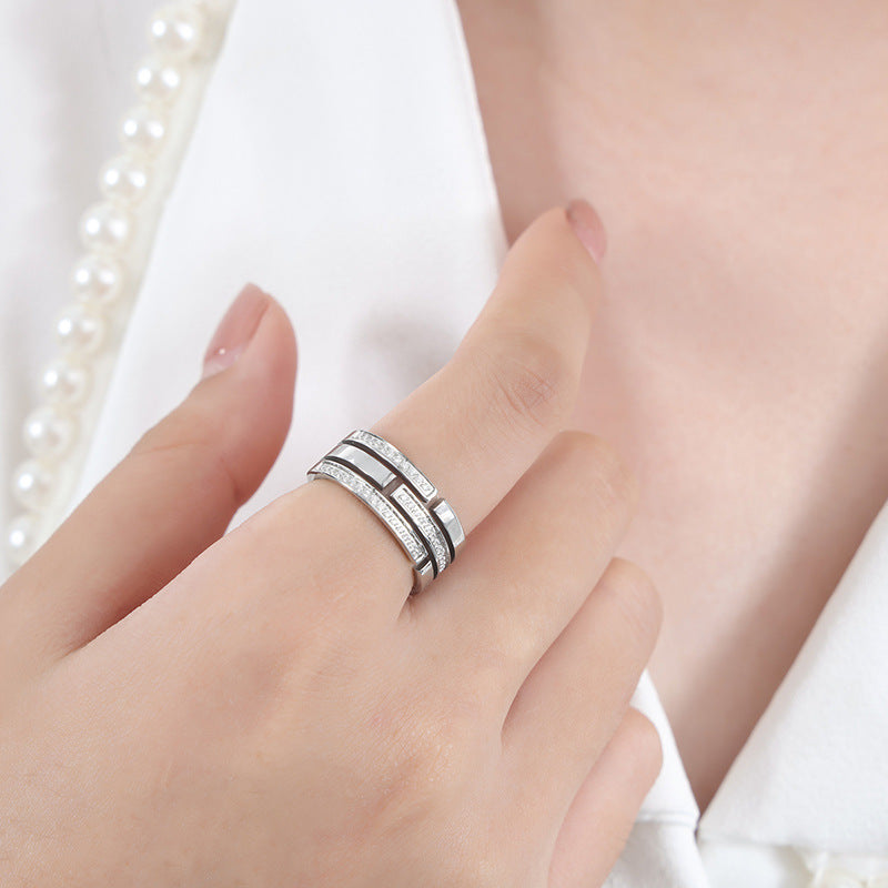 Elegant Zircon-Embellished Titanium Steel Ring for Stylish Women