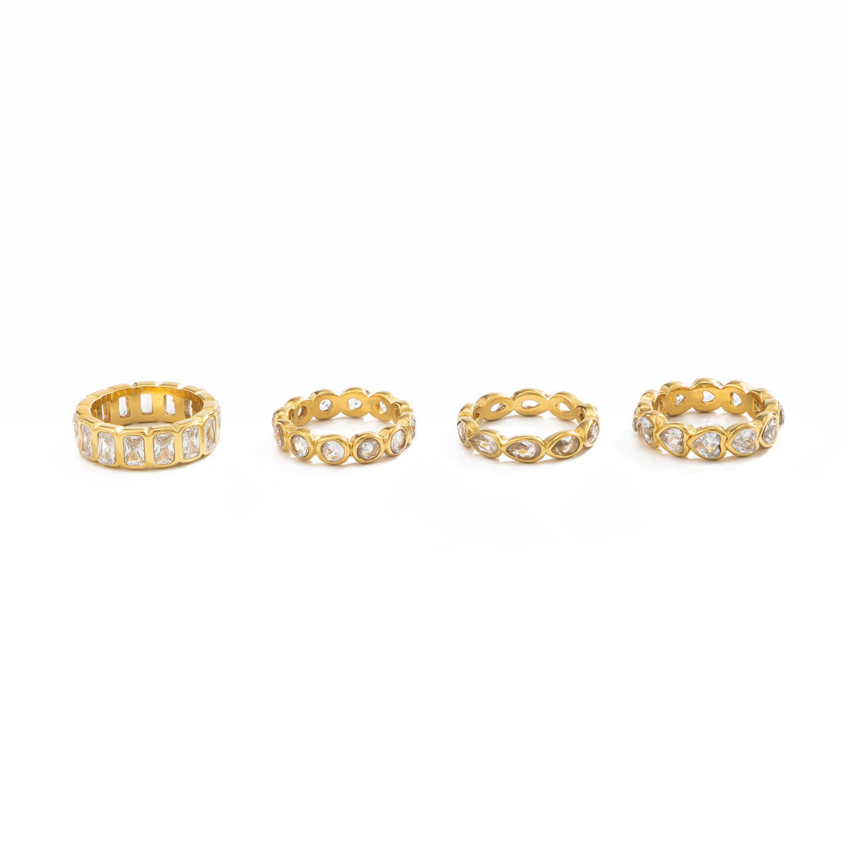 Planderful Zircon Ring For Women Geometric Round Inlay Stainless Steel Statement