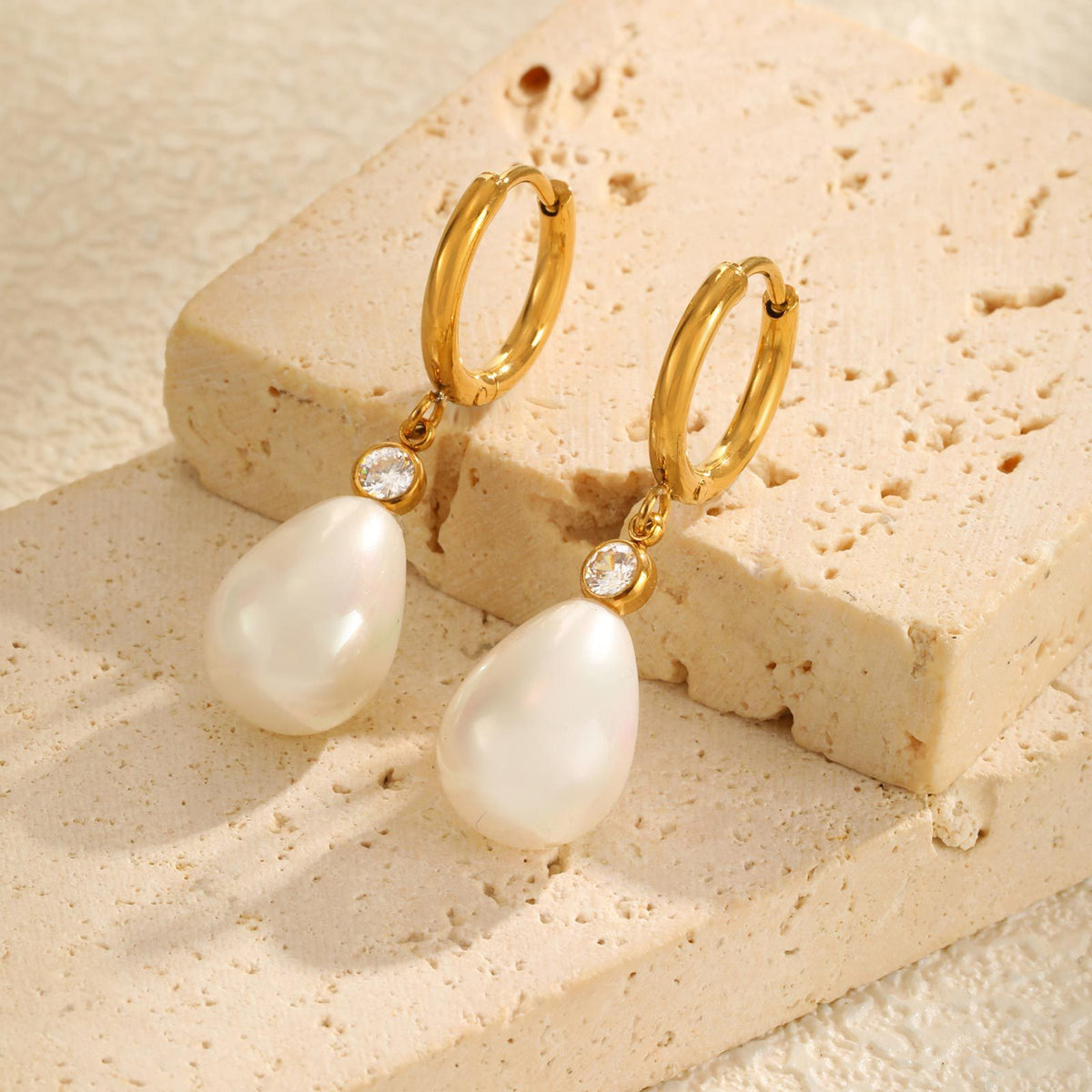 Stainless Steel Zircon Pearl Vintage Earrings
