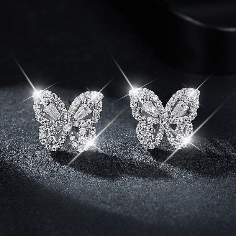 Planderful Moissanite Butterfly Stud Earrings 925 Sterling Silver For Women Sparkling DVVS Moissanite