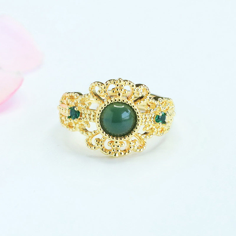 Blue-Water Jadeite Patterned Ring