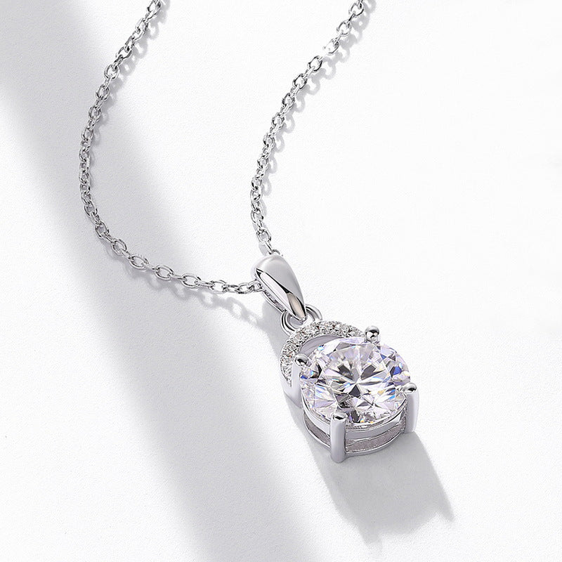 S925 Sterling Silver Moissanite Round Pendant Necklace