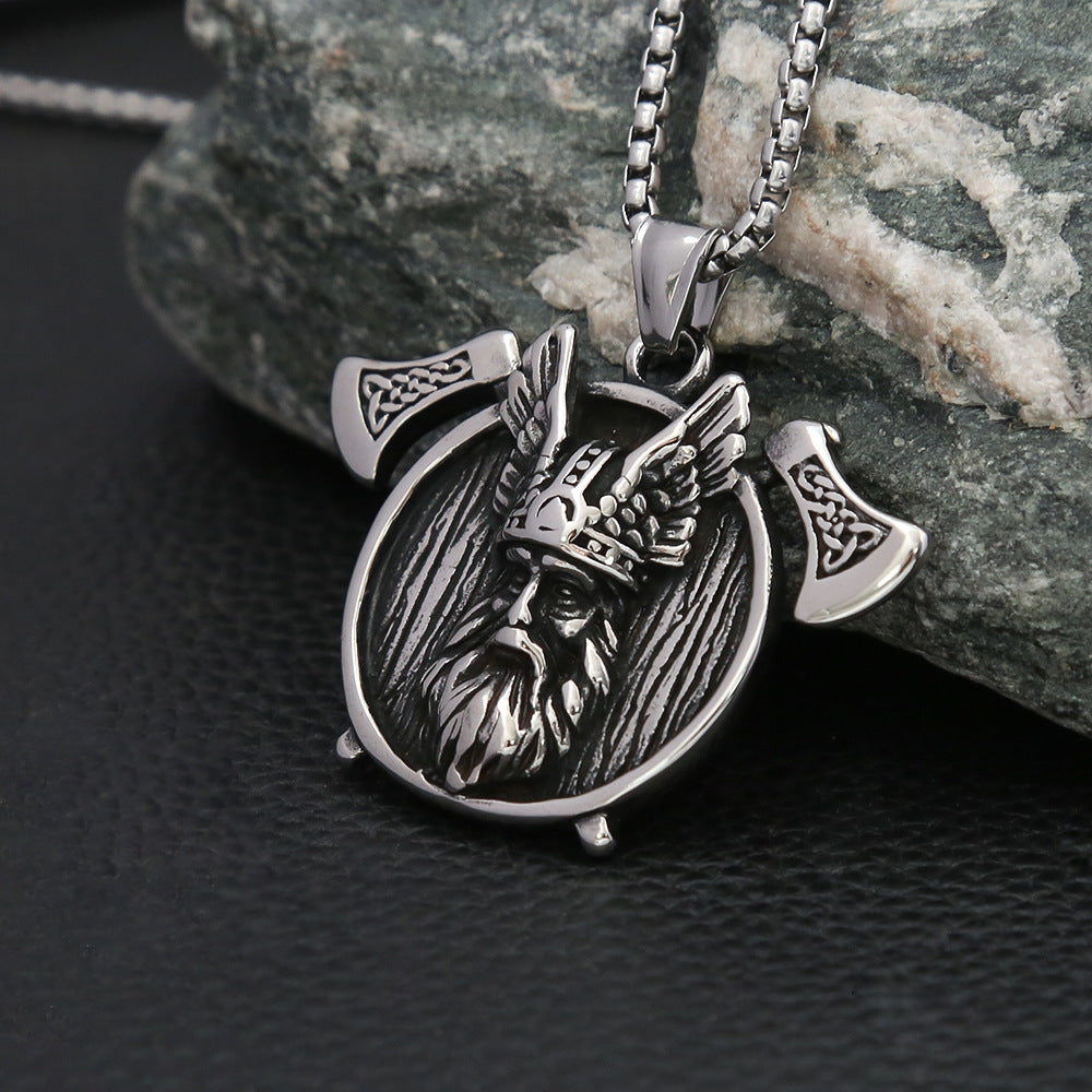Nordic Viking Double Axe Titanium Steel Necklace Pendant Men