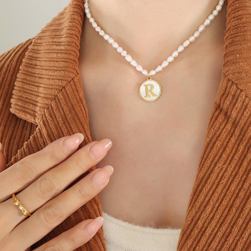French Chic Pearl Necklace with White Sea Shell Inlay