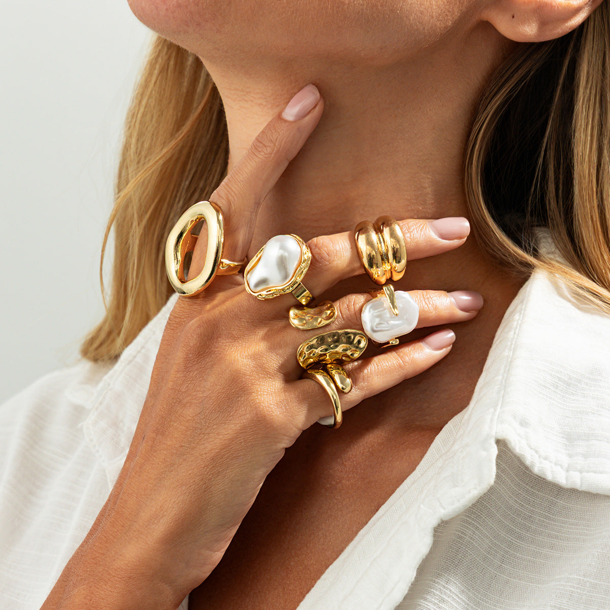 Planderful Vienna Verve Baroque Pearl Ring Geometric Stacking Statement Jewelry For Women