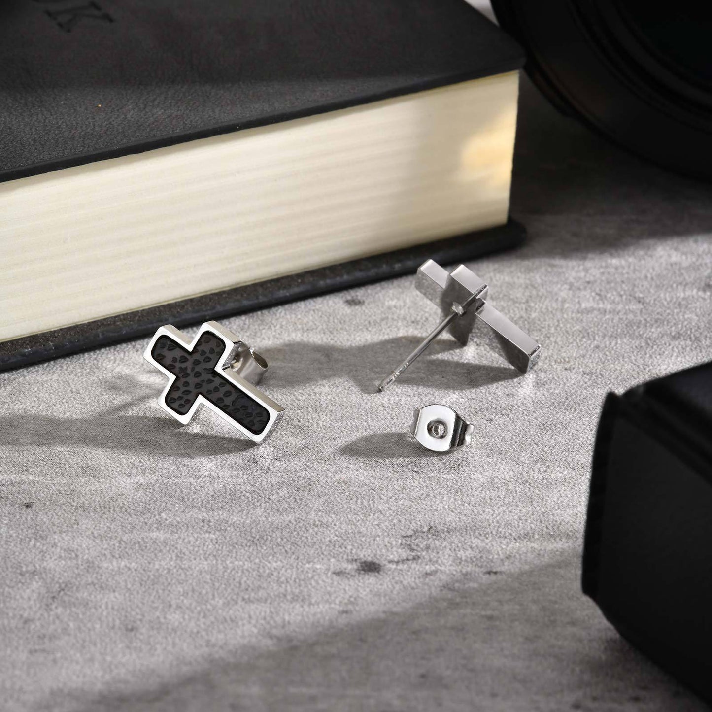 Planderful Men's Stainless Steel Hammer Cross Earrings