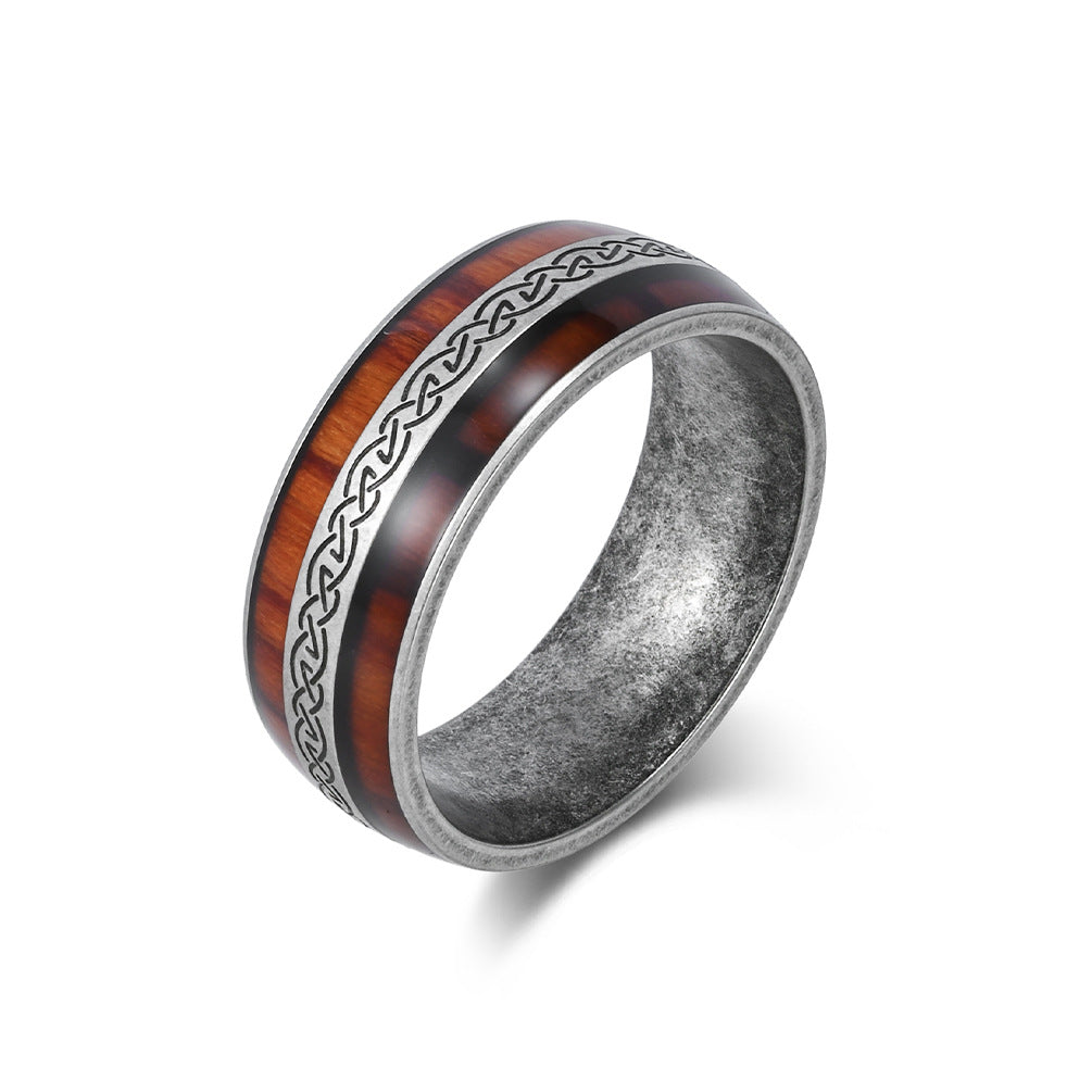 Planderful Celtic Knot Ring Titanium Steel Vintage Nordic Inlaid Wood Grain For Irish Eternal Wedding Engagement Jewelry