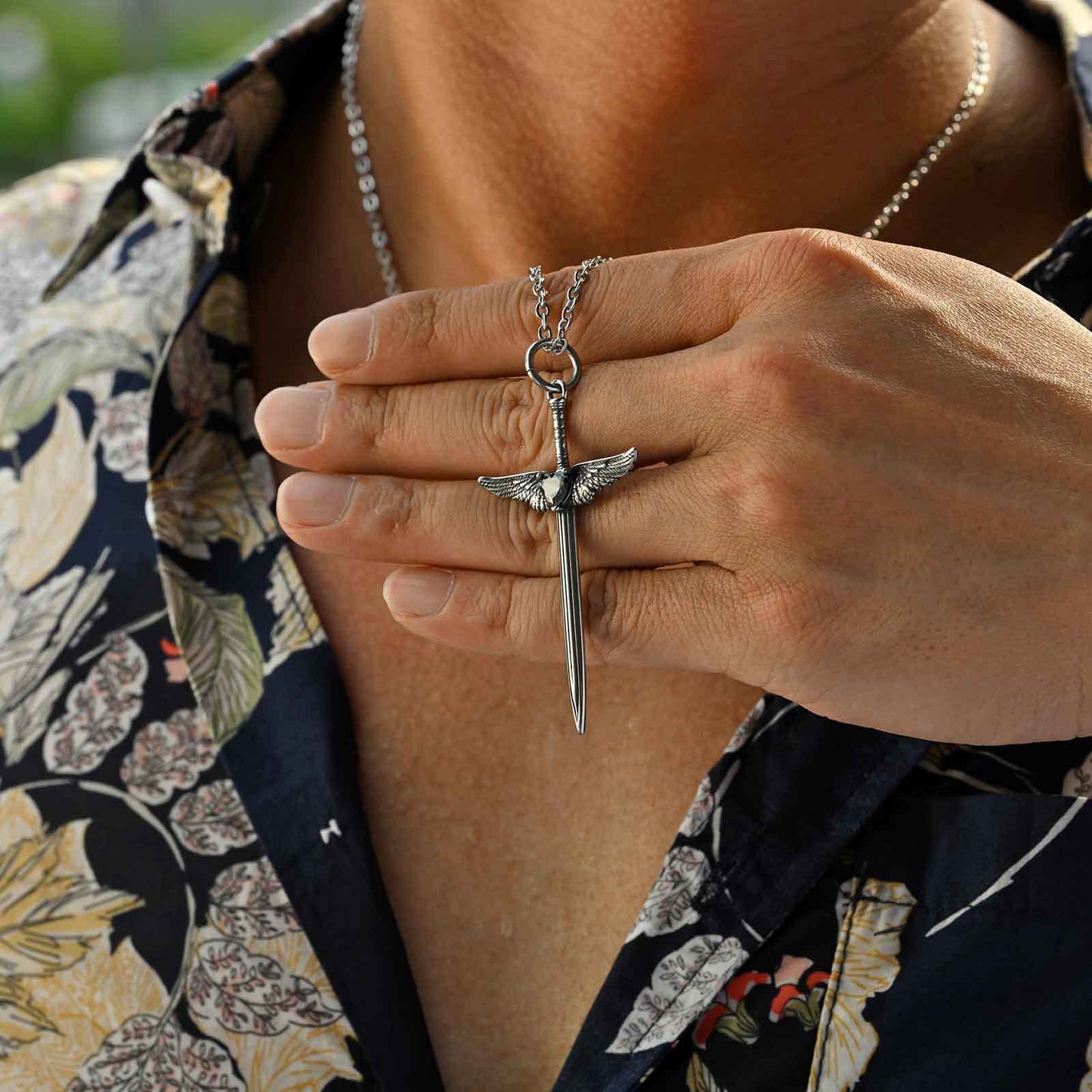 Planderful Stainless Steel Wings Pendant Men Diablo Zircon