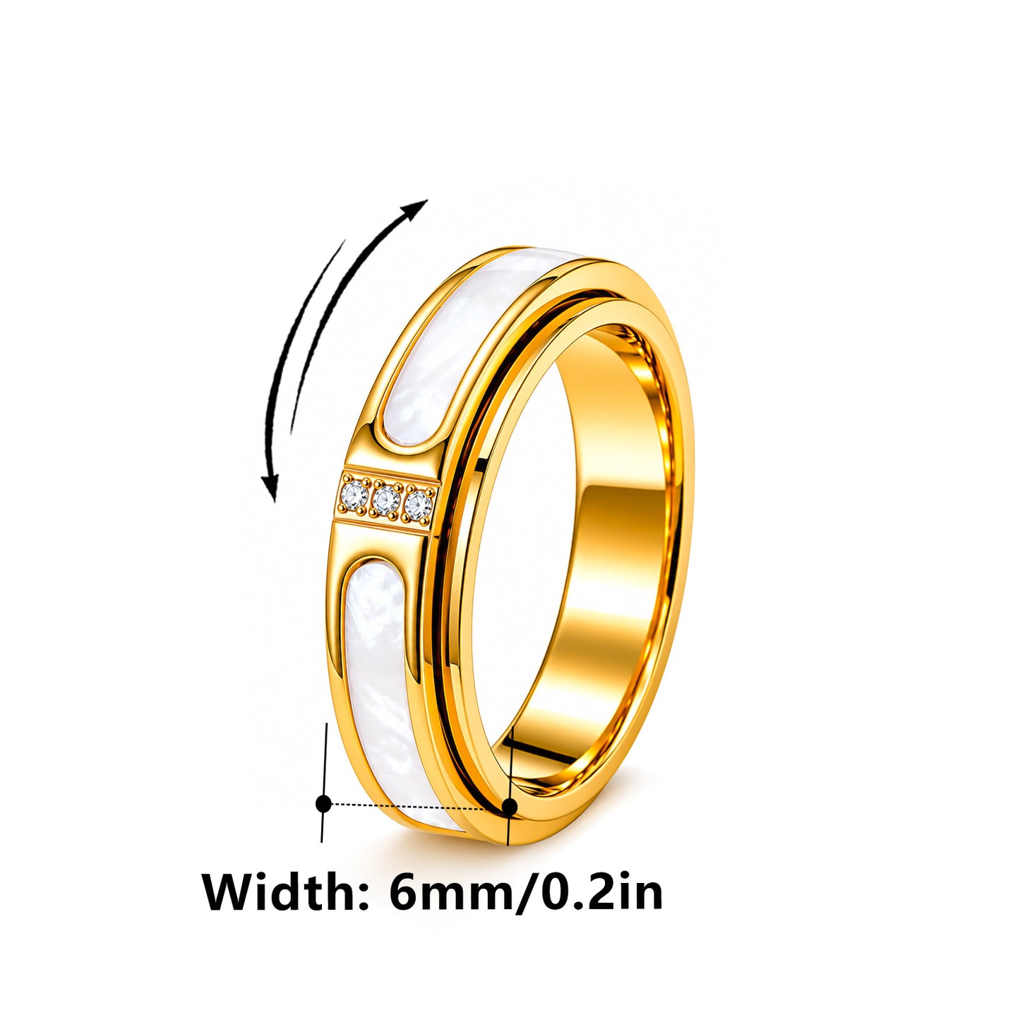 Planderful Everyday Genie Stainless Steel Rotatable Ring With White Mother Of Pearl Inlay Zircon Unisex Couple Jewelry