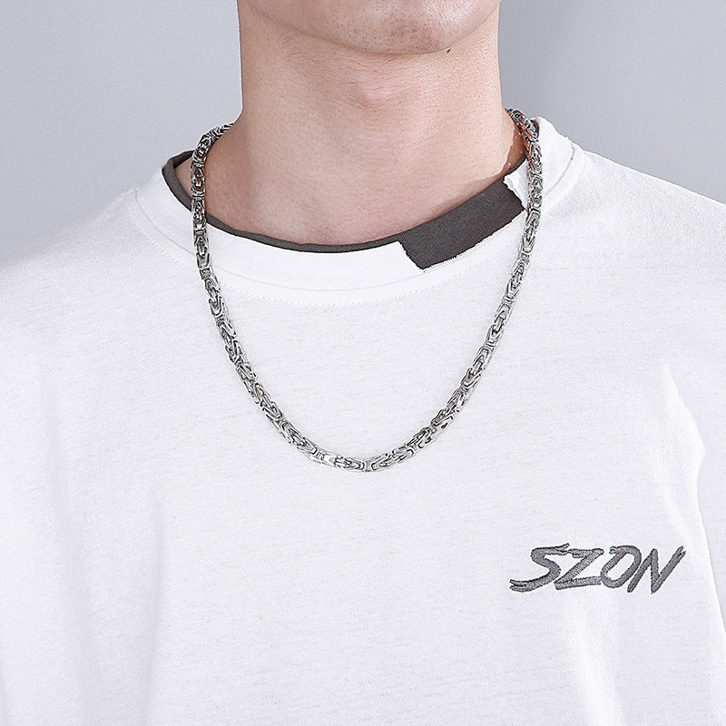 Rock Hip-Hop Emperor Chain, Street V-Shaped Woven Men's Titanium Steel Necklace Bracelet