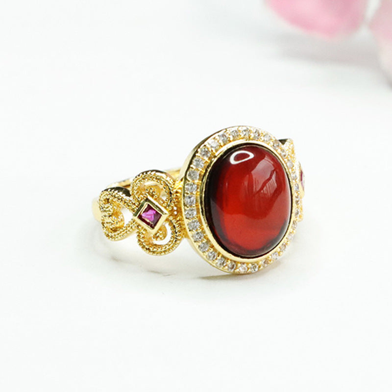 China-Chic Female Zircon Ring with Amber Halo Bow