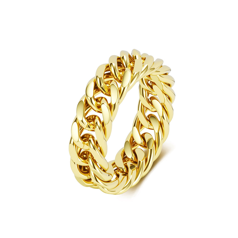 Planderful Stainless Steel Cuban Chain Ring Everyday Genie Unisex Hip Hop Fashion High End Statement Jewelry