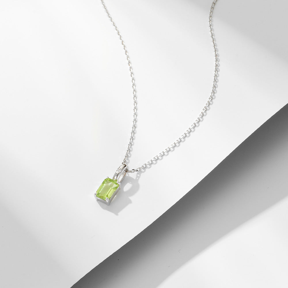 Emerald Cut Natural Gemstone Pendant Silver Necklace