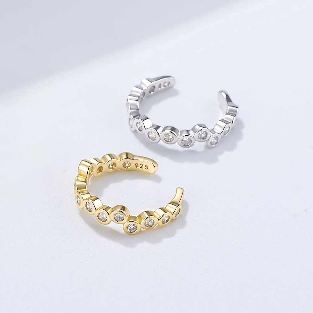 S925 Sterling Silver Ear Buckle Geometric Zircon Without Earrings Silver
