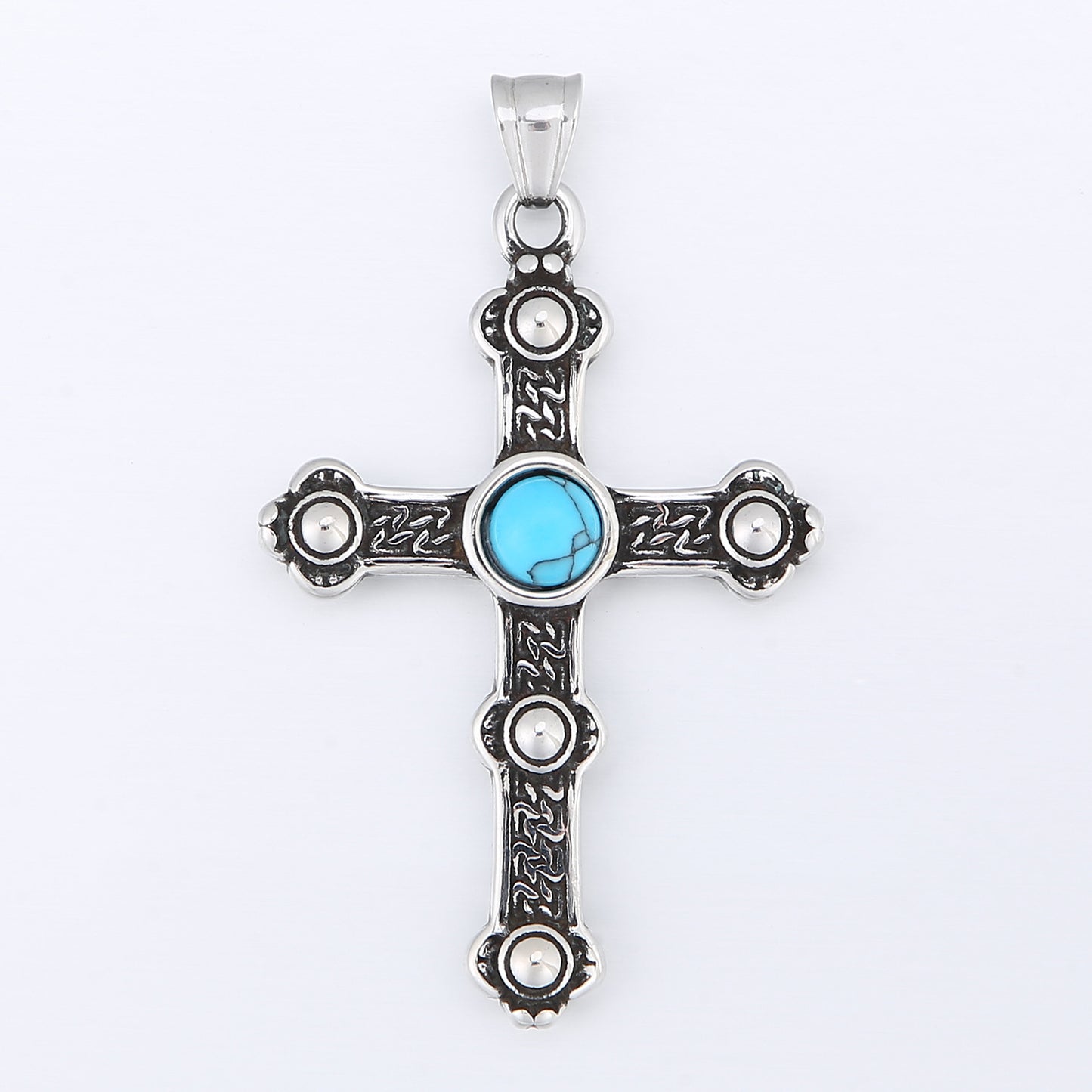Trendy Winter Men's Pendant with Turquoise Cross in Titanium Steel Crown Design