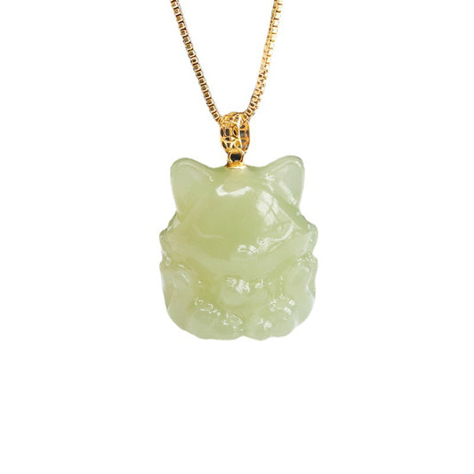 Nine Tailed Fox Necklace Crafted with Natural Hotan Jade