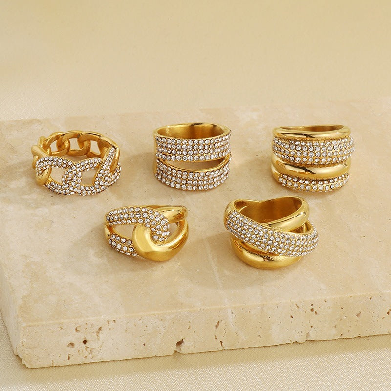 Style Full Zircon Wide Version Neutral Wind Ring Hollow Woven Men's