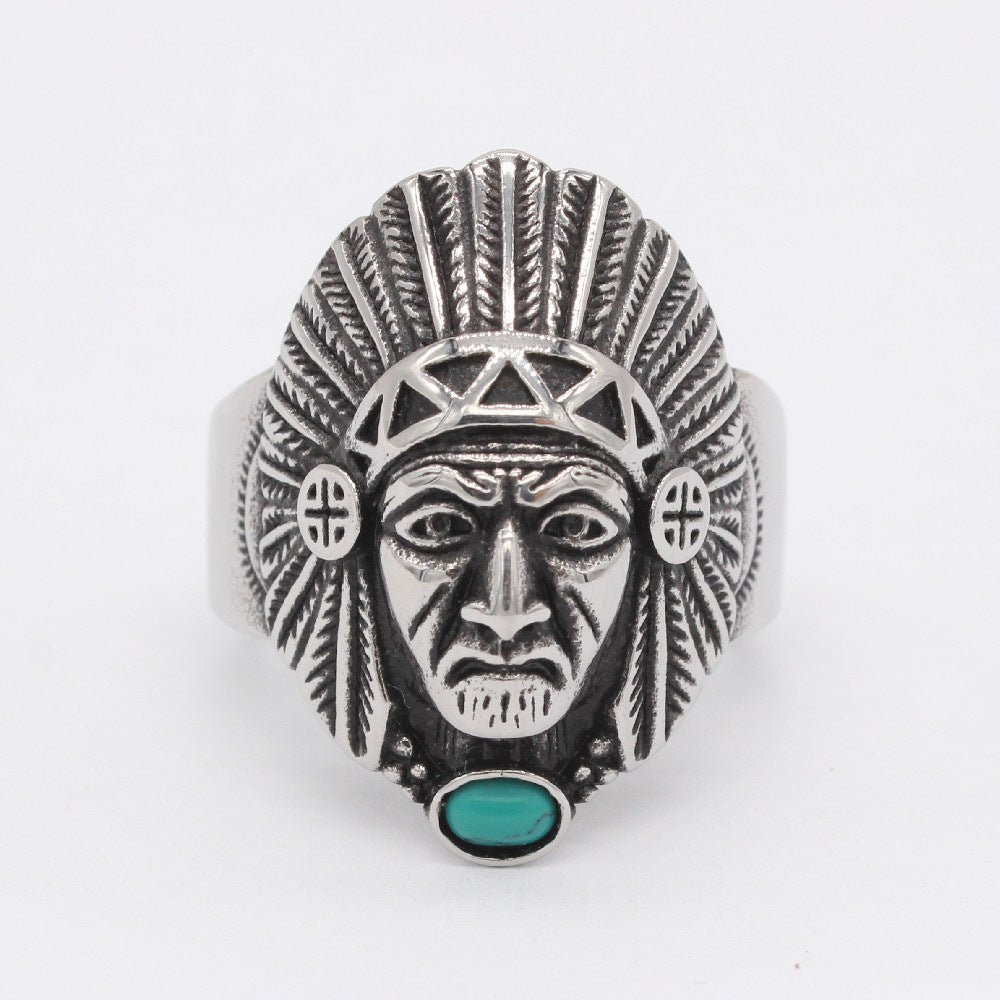 Indian Mask Titanium Steel Ring