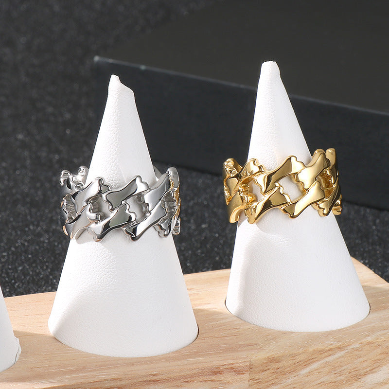 Planderful Titanium Ring Men Rhombus Hollow Chain Hip Hop