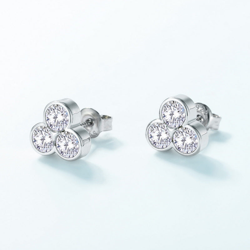 S925 Sterling Silver Moissanite Three-Petal Flower Stud Earrings